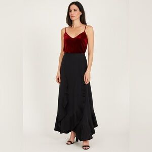 Alex evenings, black maxi length formal skirt w/ pleated ruffle details. Size 6